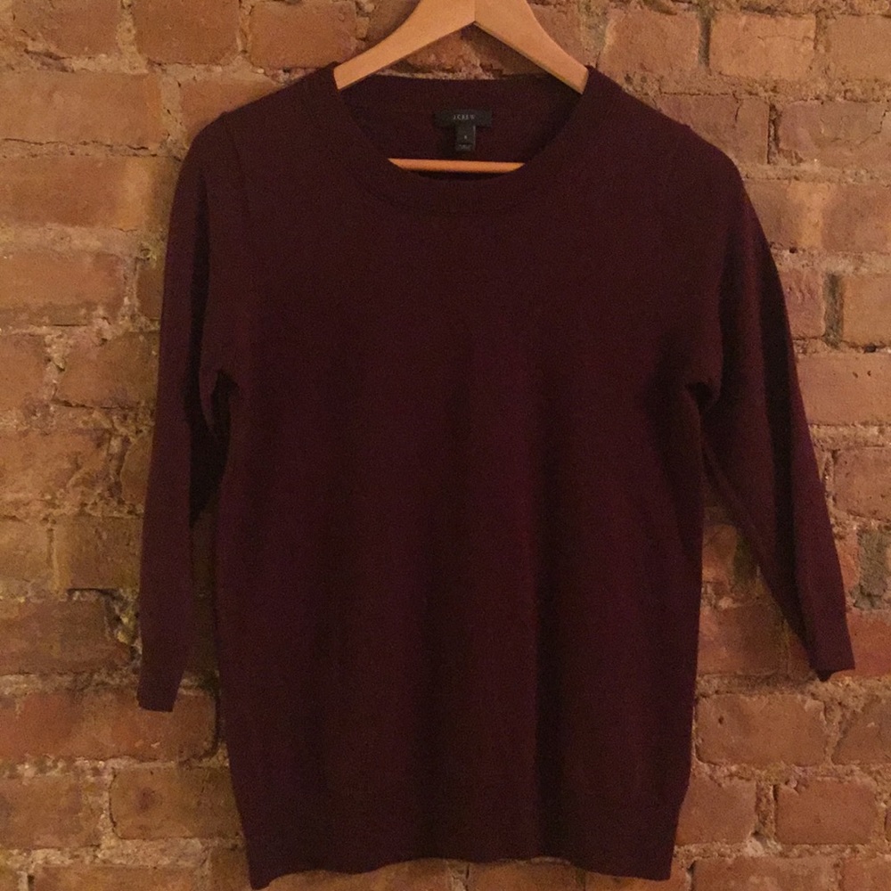 Maroon jcrew crew neck 3/4 sleeve sweater